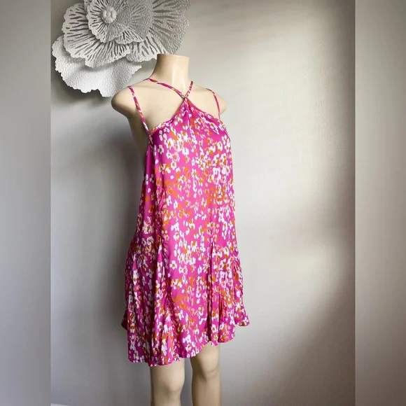 Anthropologie Pink Magenta Mini Floral Tank Dress Sundress Cocktail Halter Light - Picture 4 of 8